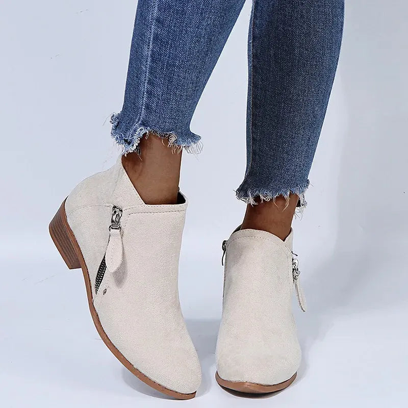 Clara™ – Enkellaarsjes boors retro korte laarsjes met mid-heel | 50% korting