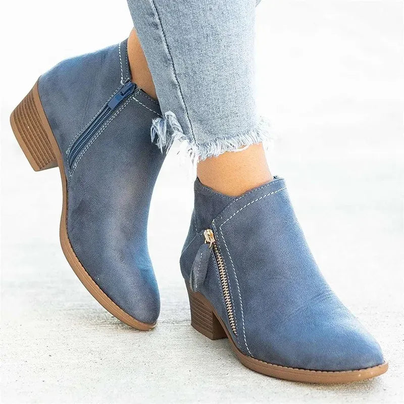 Clara™ – Enkellaarsjes boors retro korte laarsjes met mid-heel | 50% korting